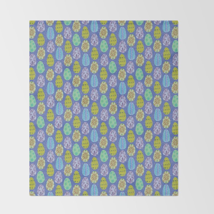 Colorful Folk Art Easter Eggs in Lavender & Green Throw Blanket Gallery Image 2