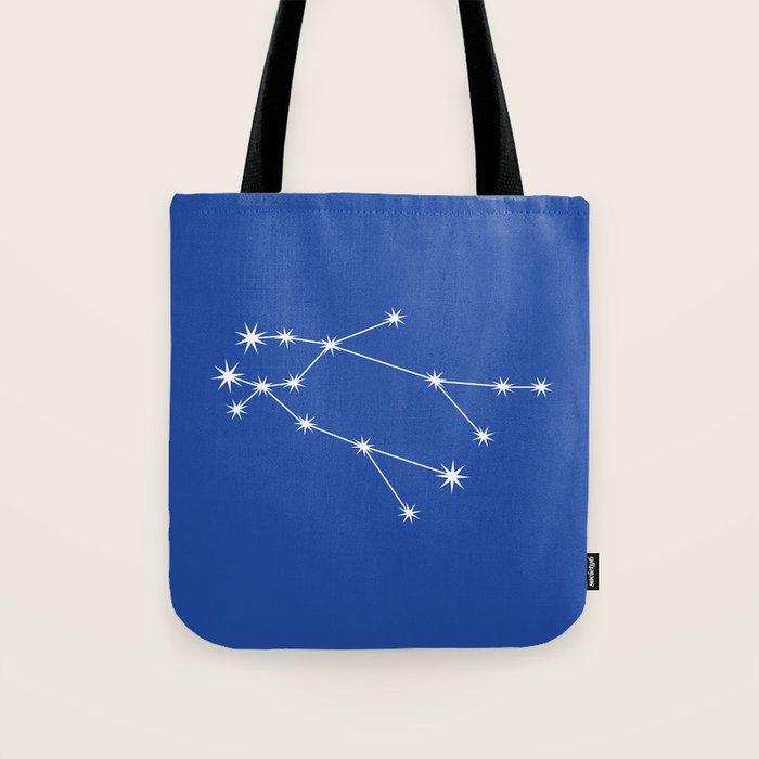 Gemini Zodiac Star Constellation Line Art Vibrant Blue Tote Bag Gallery Image 1