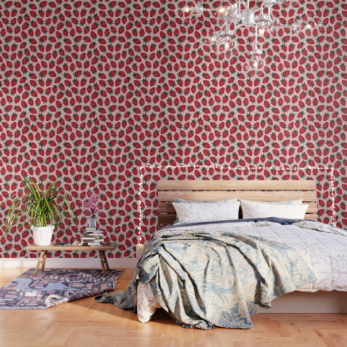 Gouache Strawberry in Pink Wallpaper Gallery Image 1