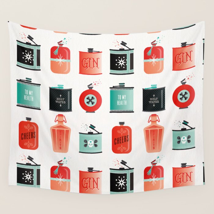 Flask Collection - Red & Turquoise Palette Wall Tapestry Gallery Image 4