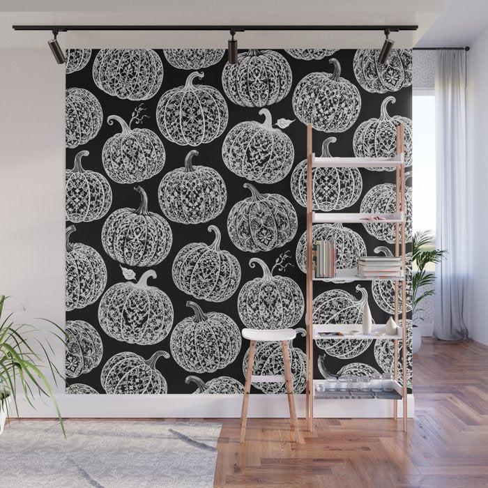 Lace Pumpkin Halloween Pattern Needle Bobbin Crochet Thread Wall Mural Gallery Image 1