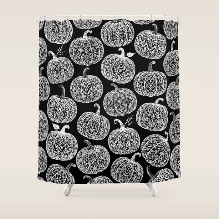 Lace Pumpkin Halloween Pattern Needle Bobbin Crochet Thread Shower Curtain Gallery Image 1