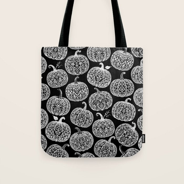 Lace Pumpkin Halloween Pattern Needle Bobbin Crochet Thread Tote Bag Gallery Image 1
