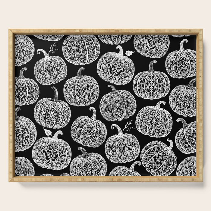 Lace Pumpkin Halloween Pattern Needle Bobbin Crochet Thread Serving Tray Gallery Image 1