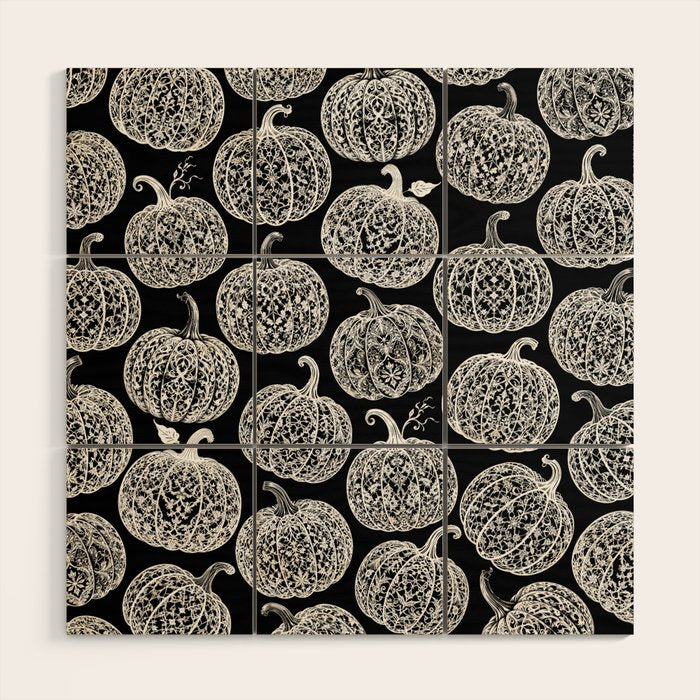 Lace Pumpkin Halloween Pattern Needle Bobbin Crochet Thread Wood Wall Art Gallery Image 1