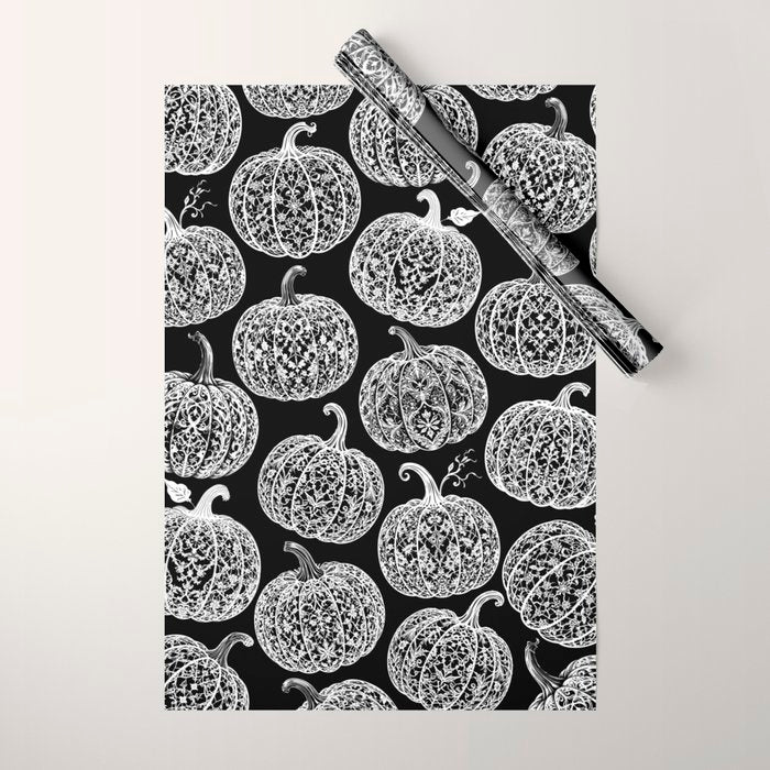 Lace Pumpkin Halloween Pattern Needle Bobbin Crochet Thread Wrapping Paper Gallery Image 1