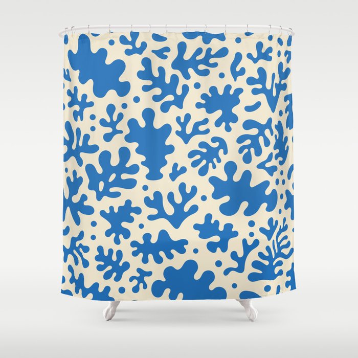 Abstract organic blue leaf art pattern Shower Curtain Gallery Image 1
