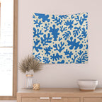 Abstract organic blue leaf art pattern Wall Tapestry Gallery Image 2