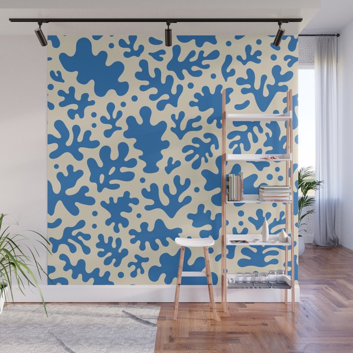 Abstract organic blue leaf art pattern Wall Mural Gallery Image 1