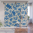 Abstract organic blue leaf art pattern Wall Mural Gallery Image 1