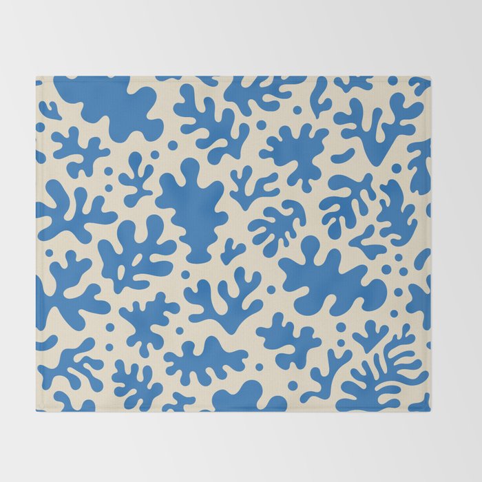 Abstract organic blue leaf art pattern Throw Blanket Gallery Image 2