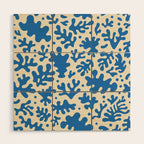 Abstract organic blue leaf art pattern Wood Wall Art Gallery Image 1