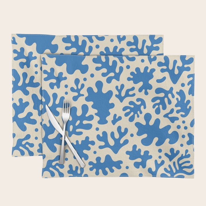 Abstract organic blue leaf art pattern Placemat Gallery Image 1