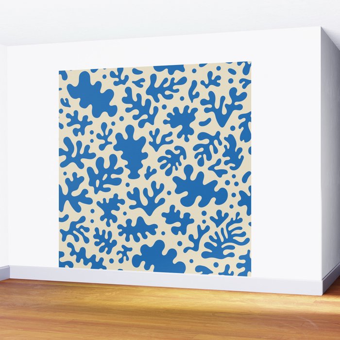 Abstract organic blue leaf art pattern Wall Mural Gallery Image 2