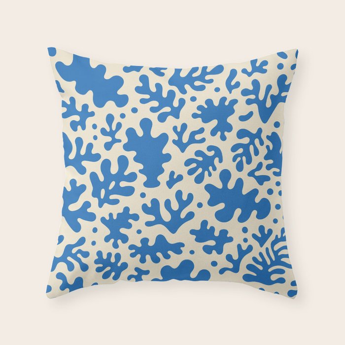 Abstract organic blue leaf art pattern Throw Pillow Gallery Image 1