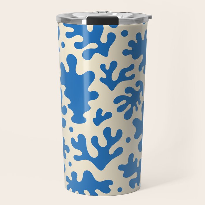Abstract organic blue leaf art pattern Travel Mug Gallery Image 1