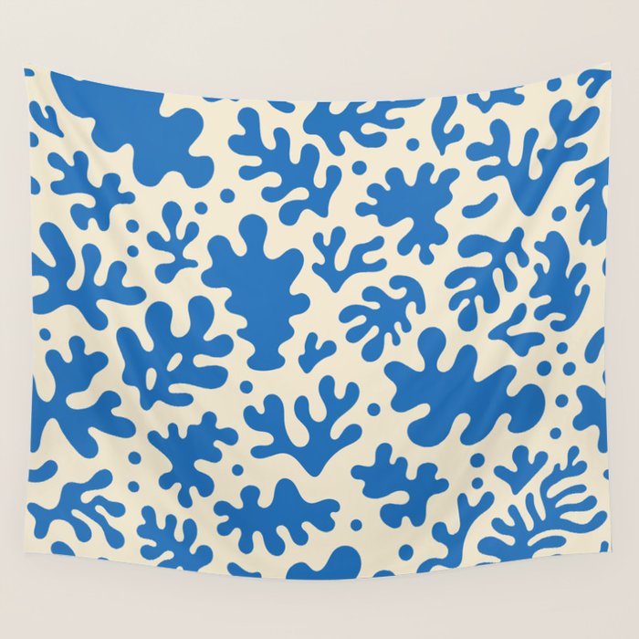 Abstract organic blue leaf art pattern Wall Tapestry Gallery Image 1