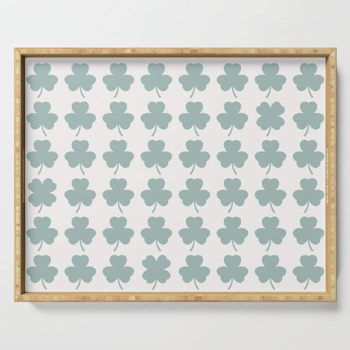 Clovers XXIX Teal Green Botanical Pattern Serving Tray Gallery Image 1