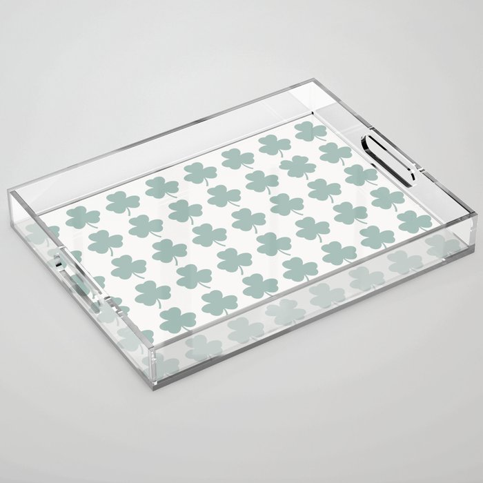 Clovers XXIX Teal Green Botanical Pattern Acrylic Tray Gallery Image 1