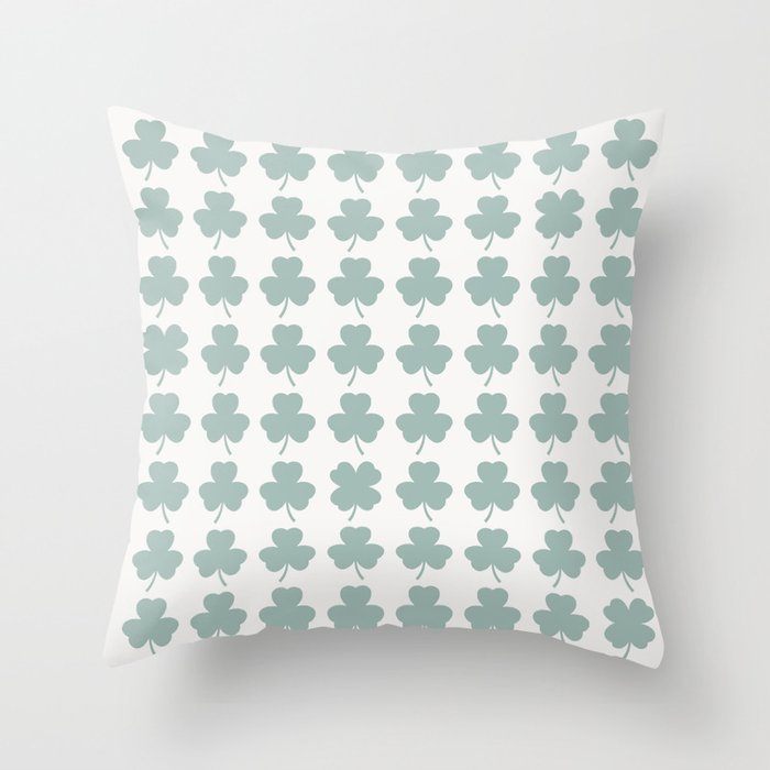 Clovers XXIX Teal Green Botanical Pattern Throw Pillow Gallery Image 1