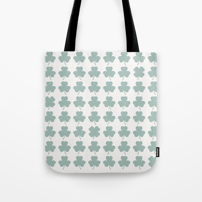 Clovers XXIX Teal Green Botanical Pattern Tote Bag Gallery Image 1