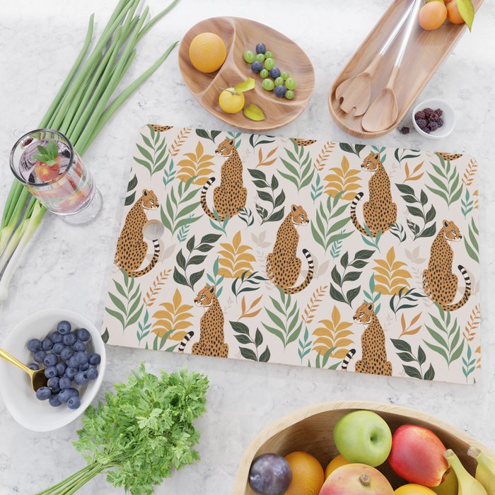 Spring Cheetah Pattern I - Green and Yellow Cutting Board Gallery Image 2