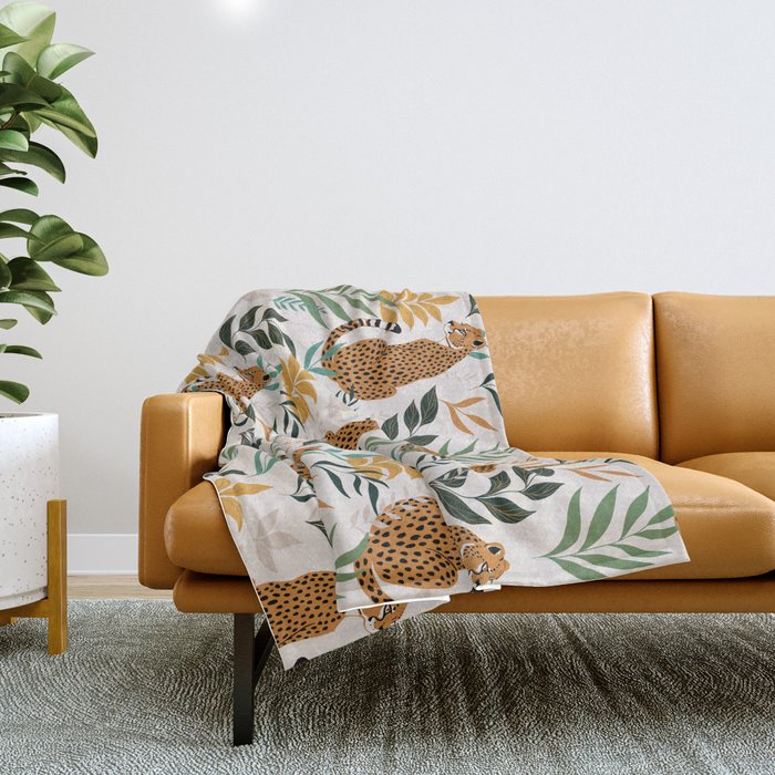 Spring Cheetah Pattern I - Green and Yellow Throw Blanket Gallery Image 1