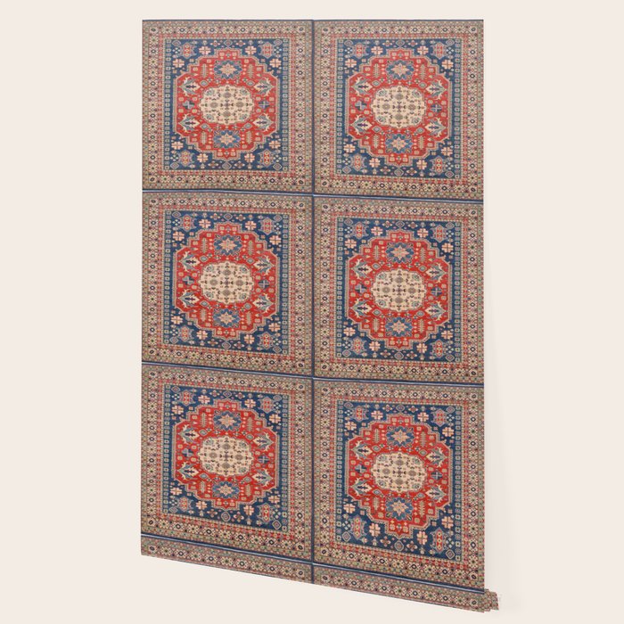 Red And Blue Madallion Kazak Handmade Rug Wallpaper Gallery Image 2