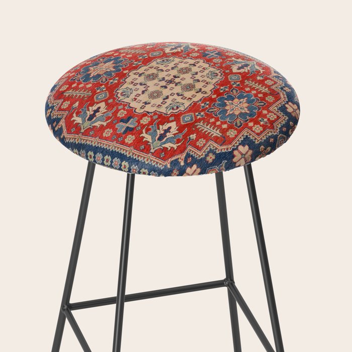 Red And Blue Madallion Kazak Handmade Rug Stool Gallery Image 2