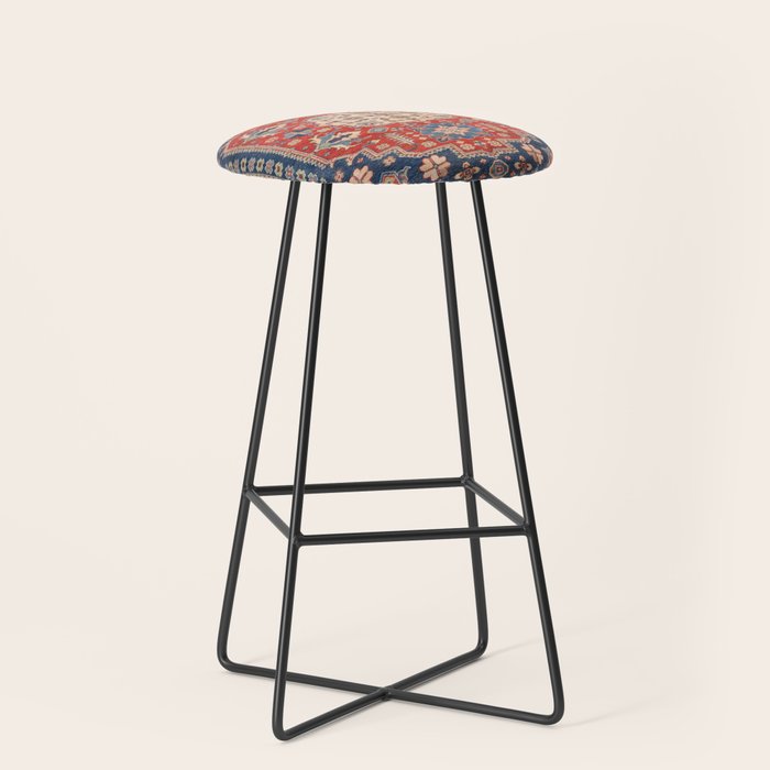 Red And Blue Madallion Kazak Handmade Rug Stool Gallery Image 1