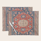 Red And Blue Madallion Kazak Handmade Rug Placemat Gallery Image 1