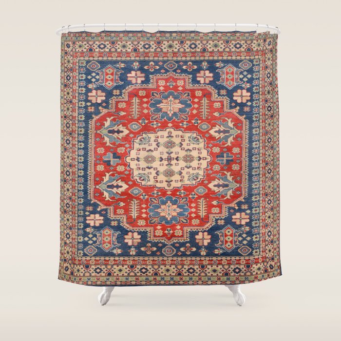 Red And Blue Madallion Kazak Handmade Rug Shower Curtain Gallery Image 1