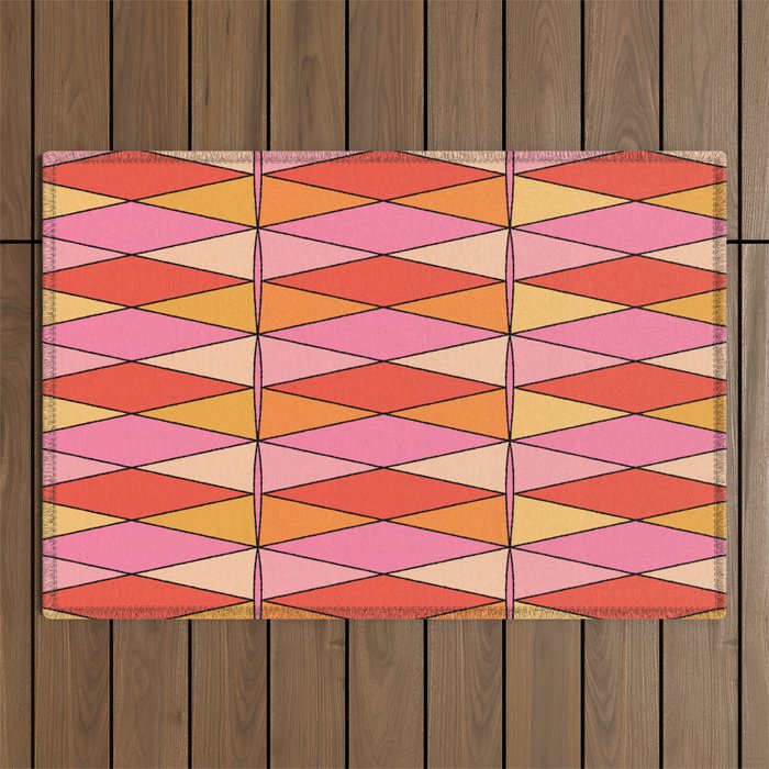 Pink Orange Yellow Harlequin Colorful Mid Century Geometric Pattern Outdoor Rug Gallery Image 1