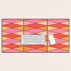 Pink Orange Yellow Harlequin Colorful Mid Century Geometric Pattern Desk Mat Gallery Image 1