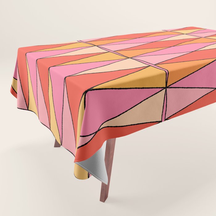 Pink Orange Yellow Harlequin Colorful Mid Century Geometric Pattern Tablecloth Gallery Image 1