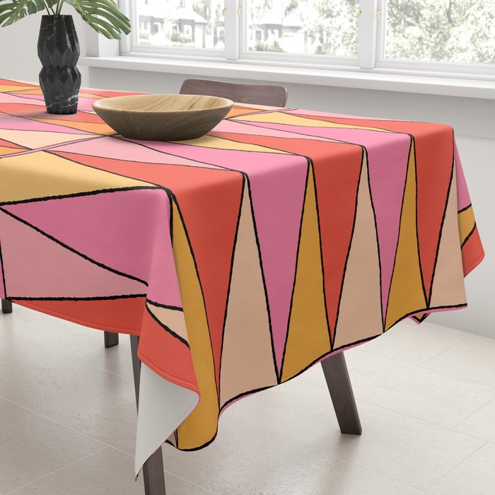 Pink Orange Yellow Harlequin Colorful Mid Century Geometric Pattern Tablecloth Gallery Image 3
