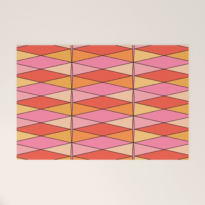 Pink Orange Yellow Harlequin Colorful Mid Century Geometric Pattern Welcome Mat Gallery Image 1