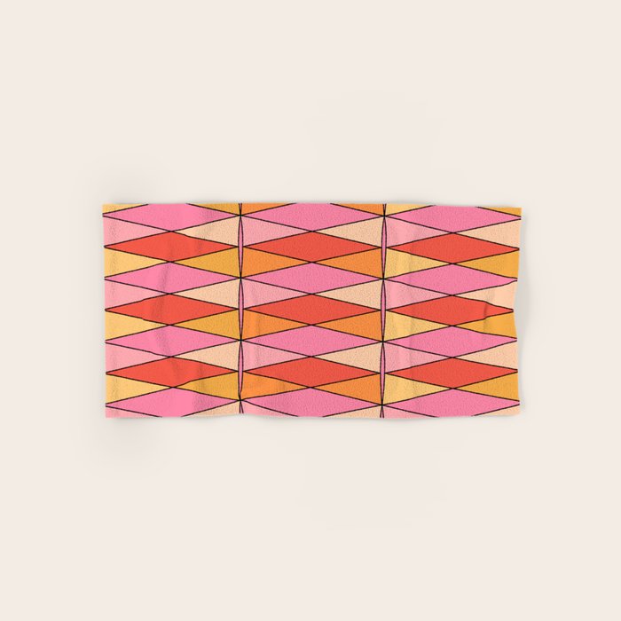 Pink Orange Yellow Harlequin Colorful Mid Century Geometric Pattern Bath Towel Gallery Image 1