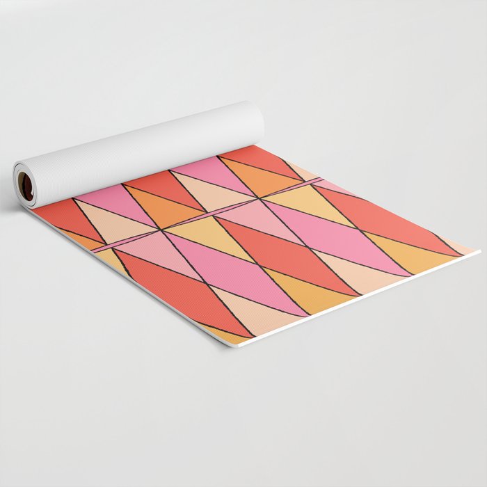 Pink Orange Yellow Harlequin Colorful Mid Century Geometric Pattern Yoga Mat Gallery Image 2