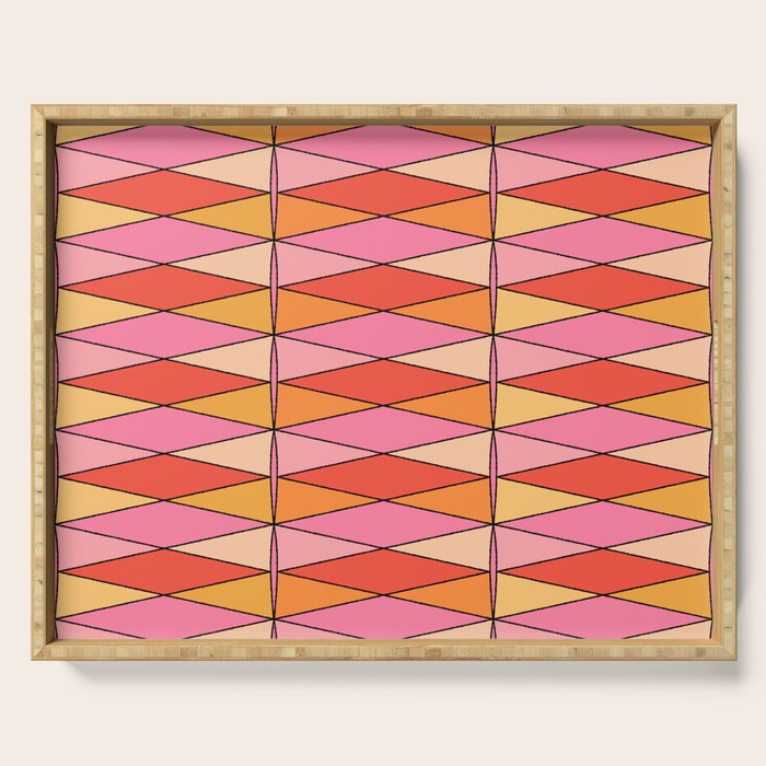 Pink Orange Yellow Harlequin Colorful Mid Century Geometric Pattern Serving Tray Gallery Image 1