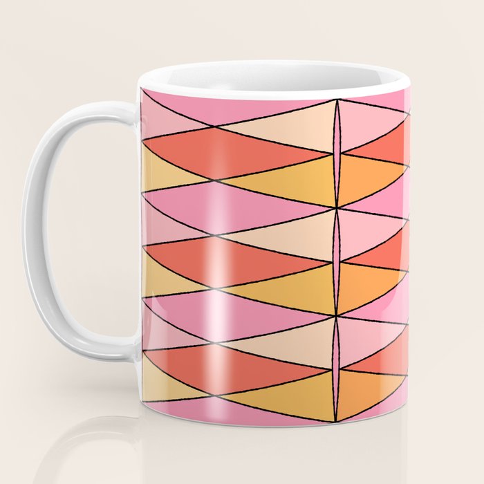 Pink Orange Yellow Harlequin Colorful Mid Century Geometric Pattern Coffee Mug Gallery Image 3