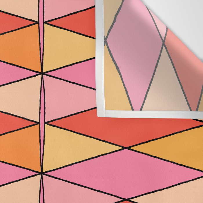 Pink Orange Yellow Harlequin Colorful Mid Century Geometric Pattern Wall Tapestry Gallery Image 3
