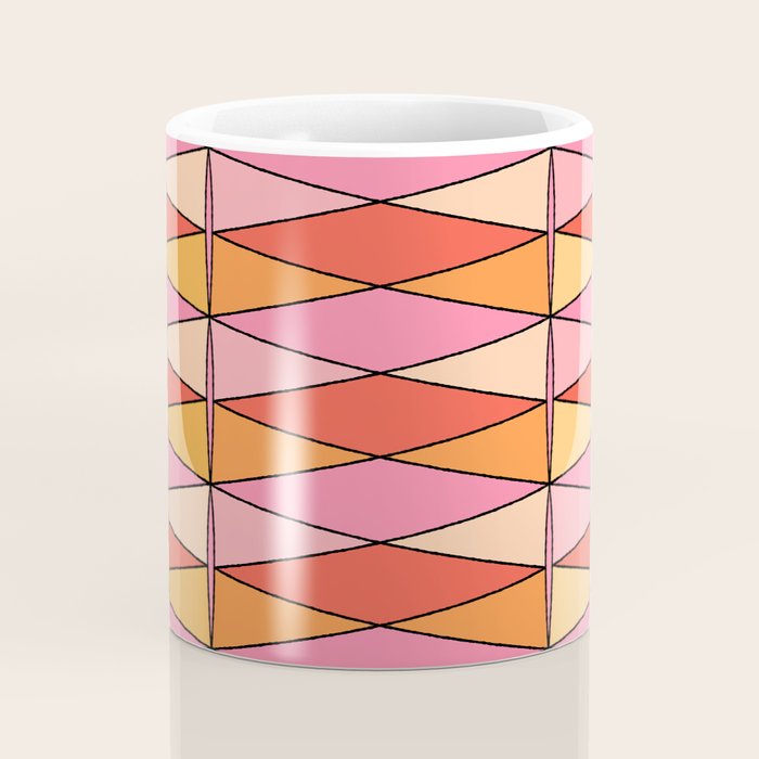 Pink Orange Yellow Harlequin Colorful Mid Century Geometric Pattern Coffee Mug Gallery Image 4