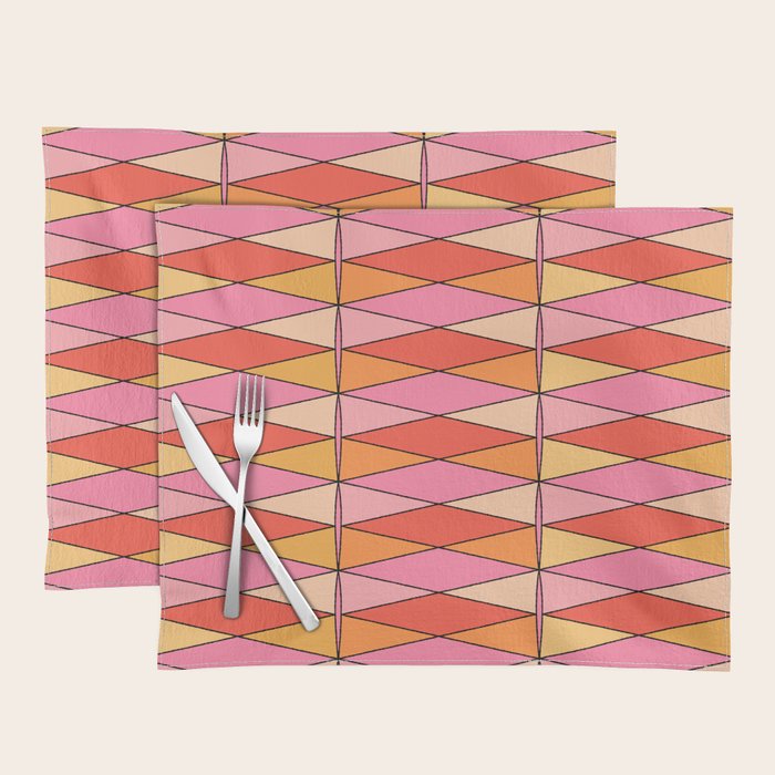 Pink Orange Yellow Harlequin Colorful Mid Century Geometric Pattern Placemat Gallery Image 1