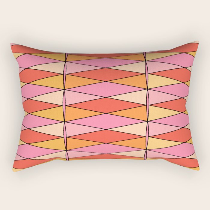 Pink Orange Yellow Harlequin Colorful Mid Century Geometric Pattern Rectangular Pillow Gallery Image 2