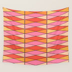 Pink Orange Yellow Harlequin Colorful Mid Century Geometric Pattern Wall Tapestry Gallery Image 4