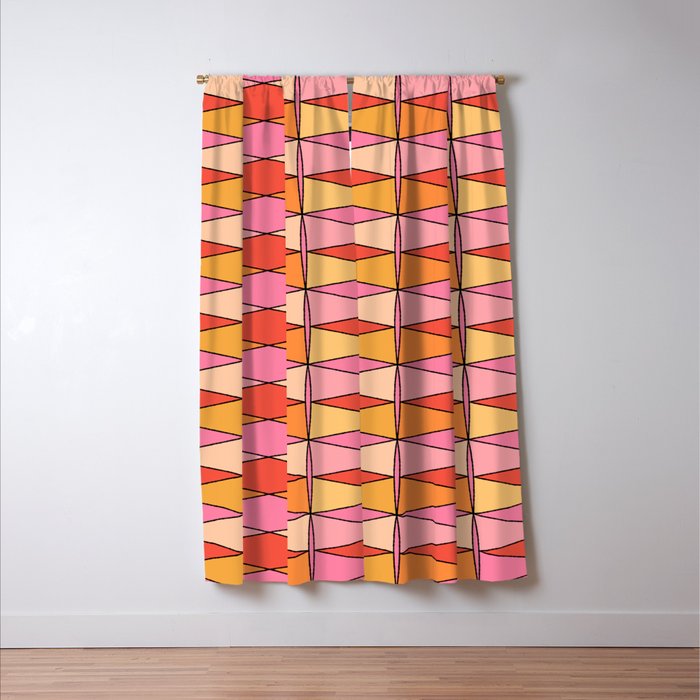 Pink Orange Yellow Harlequin Colorful Mid Century Geometric Pattern Window Curtain Gallery Image 3