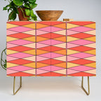 Pink Orange Yellow Harlequin Colorful Mid Century Geometric Pattern Credenza Gallery Image 1