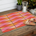 Pink Orange Yellow Harlequin Colorful Mid Century Geometric Pattern Outdoor Rug Gallery Image 2