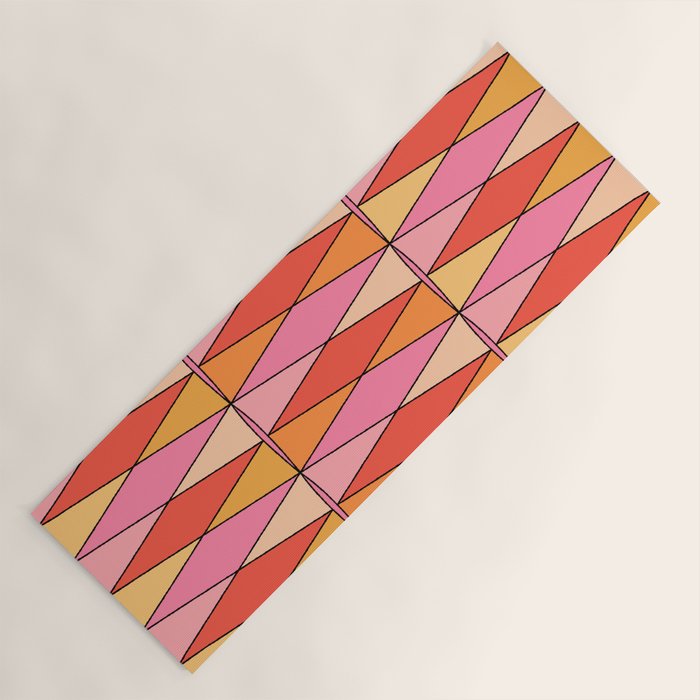 Pink Orange Yellow Harlequin Colorful Mid Century Geometric Pattern Yoga Mat Gallery Image 1
